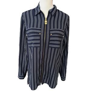 Michael Kors Women's Long Sleeve Top Blue White Medium